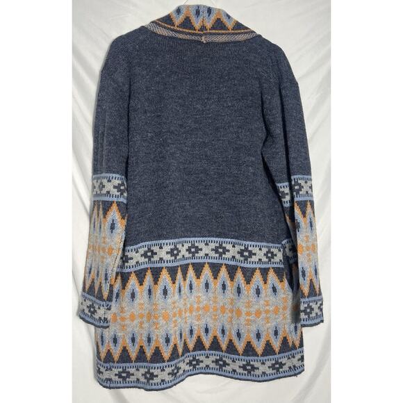 Aztec Print Cardigan Size Small By Impressions Oversized Blue Gray Yellow - Picture 3 of 10